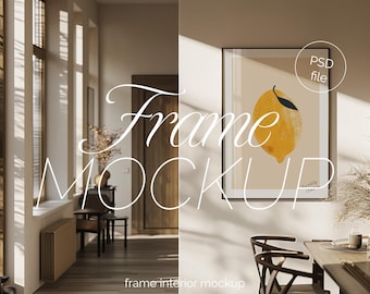 Vertical Frame Mockup: Thin Wood, Kitchen Interior (PSD)