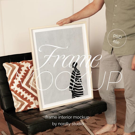 Thin Wood Frame Mockup: DIN A Ratio, Home Interior (PSD Photopea Mockup)