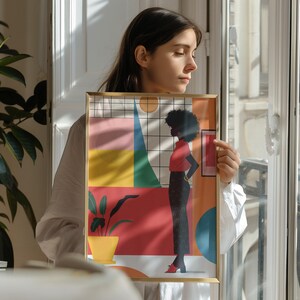 Mockup van een dun houten frame: Boho interieur (PSD) afbeelding 8