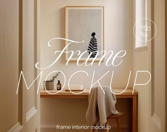 Japandi Frame Mockup: A2 PSD Template, Interior Scene (PSD)