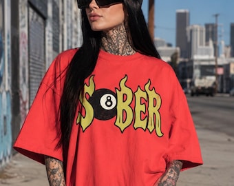 Comfort Colors® Sober Graphic Tee | Distressed Magic 8 Ball Streetwear Top | Sobriety T-Shirt
