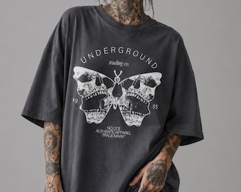 Unisex Comfort Colors Tattoo Style Death Moth Skull Butterfly Graphic Tee | Streetwear Top