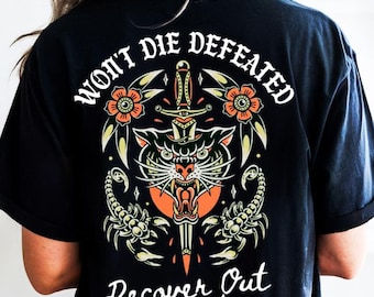 Recover Out Loud Traditional Tattoo Addiction Recovery Sobriety Unisex Black Comfort Colors T-Shirt