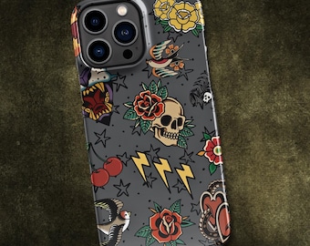 Traditional Tattoo Snap case for iPhone® Old School Vintage Collage Case For iPhone PRO Max Plus 11 12 13 14 15 16 Aesthetic Phone Case