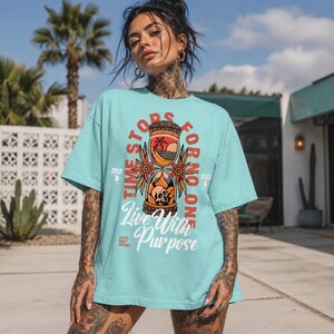Comfort Colors® Live With Purpose Tattoo Style Graphic Tee, Inspirational Streetwear Top, Boho Graphic Tee for Women