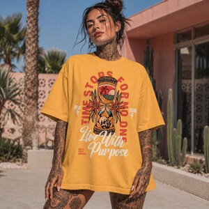 Comfort Colors® Live With Purpose Tattoo Style Graphic Tee, Inspirational Streetwear Top, Boho Graphic Tee for Women