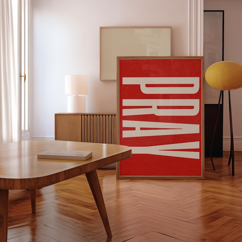 Modern PRAY Typography Poster, Bold Red Minimalist Wall Art, Christian ...