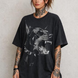 Comfort Colors Doberman-T-shirt, vintage hondenshirt met print, oversized streetwear-shirt