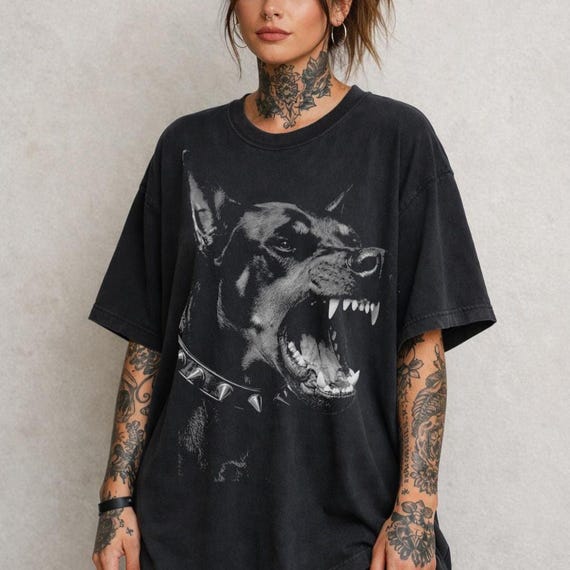 Comfort Colors Doberman T-Shirt, Vintage Dog Graphic Tee, Oversized Streetwear Shirt