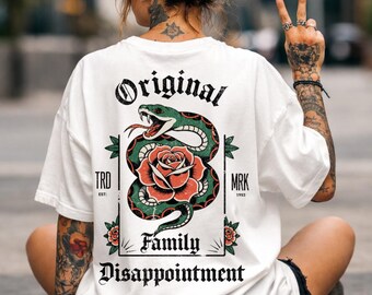 Comfort Colors® Distressed Traditional Snake and Rose Tattoo Gothic Font Original Family Disappointment Grunge Oversized T-Shirt