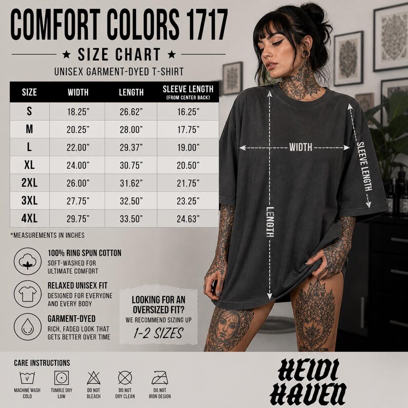 comfort colors 1717 size chart