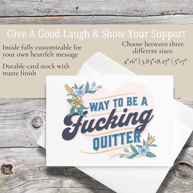 Way To Be A Quitter Sober Anniversary Card, Funny Sober Greeting Card, Sobriety Cards, Sober Gifts, Sobriety Gifts, Sober Card For Her