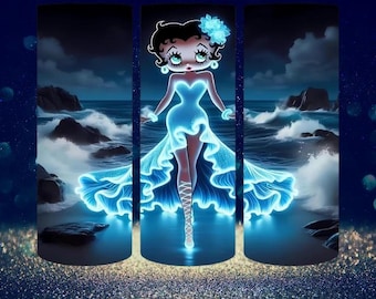 20 oz Tumbler Betty Boop in Blue Dress NEON  GLOW in the DARK