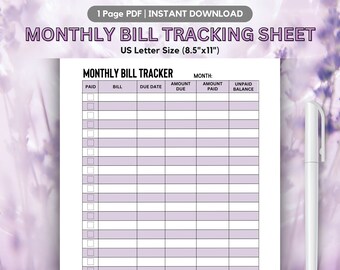Maandelijkse factuurbetalingstracker, onkostenlogboek, afdrukbare onkostentracker, instant download onkostentracker, invulbare factuurbetalingstracker, log