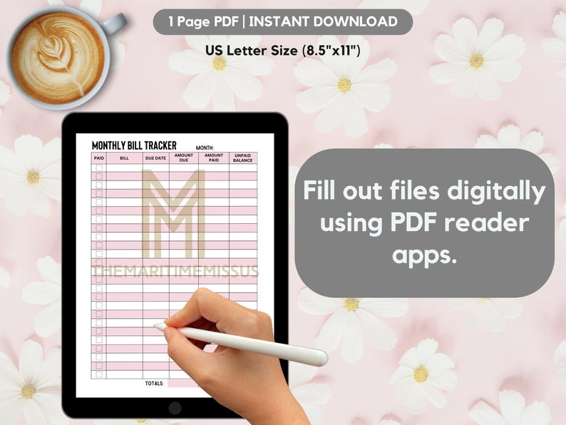 Monthly Bill Payment Tracker, Expense Log, Printable Expense Tracker ...