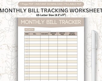 Maandelijkse factuurbetalingstracker, onkostenlogboek, afdrukbare onkostentracker, instant download onkostentracker, invulbare factuurbetalingstracker, log