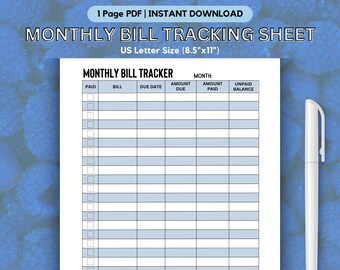 Maandelijkse factuurbetalingstracker, onkostenlogboek, afdrukbare onkostentracker, instant download onkostentracker, invulbare factuurbetalingstracker, log
