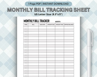 Maandelijkse factuurbetalingstracker, onkostenlogboek, afdrukbare onkostentracker, instant download onkostentracker, invulbare factuurbetalingstracker, log