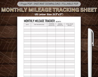 Maandelijkse kilometerregistratie, kilometerregistratie, zakelijke of persoonlijke mijlen, directe download kilometerregistratie, invulbare kilometerregistratie, kilometerregistratie