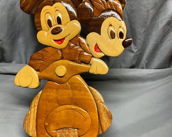 Disney Mickey & Minnie Mouse Intarsia on a Moped Wall hanging