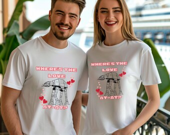 Alla hjärtans dag Star Wars-tröja, Where's the Love AT-AT-tröja, Galaxy Wars-partröja, matchande alla hjärtans dag-tröja, StarWars VDay-tröja