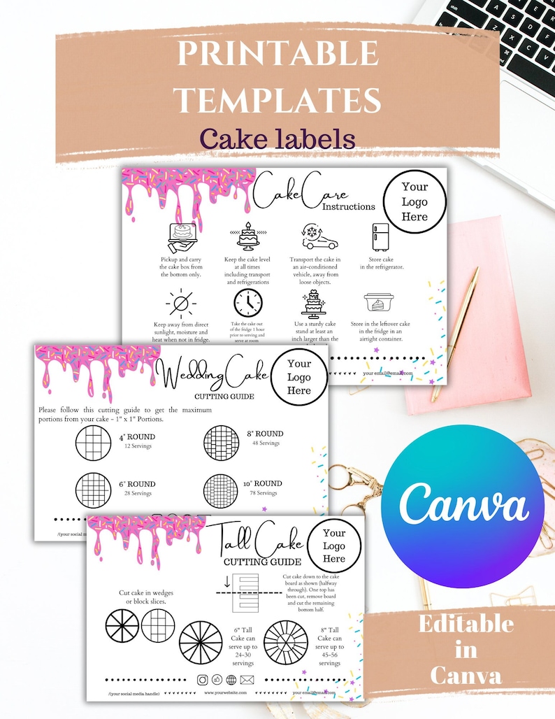 Cake Care Card Template, Canva Editable Wedding Cake Cutting Cards ...