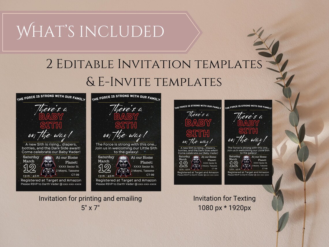 Editable Star Wars Baby Sith Baby Shower Invitation Template, Darth ...