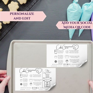 Anleitung für Cookie-Pflegekarten-Vorlagen, bearbeitbare Canva-Etiketten für Thermodrucker, druckbare Cookie-Pflegeanleitung, Bonus-Etiketten, Dankesaufkleber