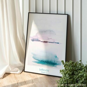 Lefkada Griechenland / Sonnenuntergang über dem Meer / abstrakte Meereslandschaft Aquarellmalerei / Giclée-Kunstdruck / mediterrane Dekoration
