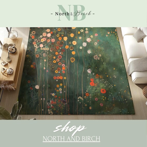 Gustav Klimt Inspired Area Rug, Low Pile, Funky, Colorful