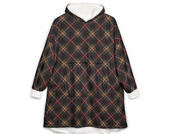 Koc z kapturem unisex, obszerny, nadający się do noszenia koc z kapturem, uniwersalny, przytulny, do gry w softball na świeżym powietrzu, nadruk w ciemną kratę