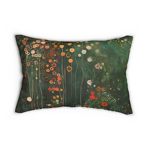 Cojín lumbar de poliéster hilado, 51 x 35,5 cm (20" x 14"), inspirado en Klimt, cojín bohemio botánico verde con relleno, cojín decorativo de naturaleza, n.° 143 imagen 3