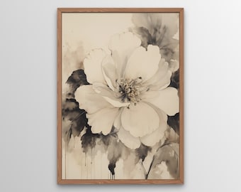 Vintage Flower Wall Art, Digital Print, Elegant Printable Wall Art, Farmhouse Décor, Black and White Floral Art