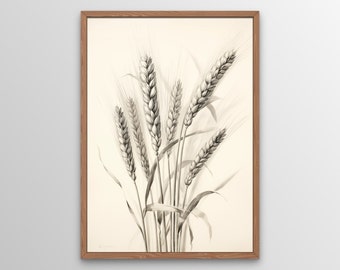 Wheat Wall Art, Digital Print, Elegant Printable Wall Art, Farmhouse Décor, Vintage Line Art