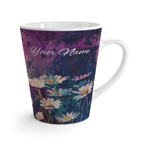 Personalized Daisy Latte Mug with Your Name, 12 OZ, Artistic Daisy Coffee Cup, Gift for Garden Lovers, Mom Gift, Custom Tea Mug