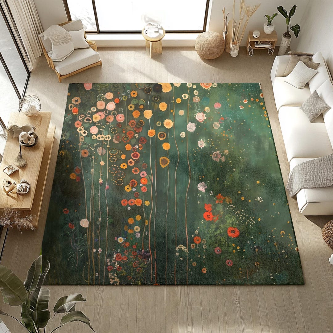 Gustav Klimt Inspired Area Rug, Funky Colorful Unique Area Rugs