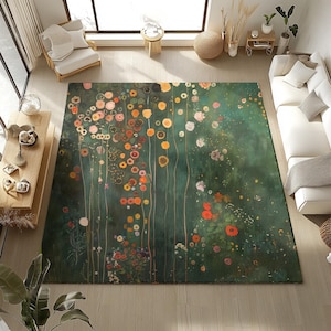 Tapis inspiré de Gustav Klimt, tapis uniques colorés géniaux, tapis imprimé personnalisé ou tapis de bain, 3 tailles 61 x 36 po, 36 x 60 po et 48 x 72 po. Design # 143