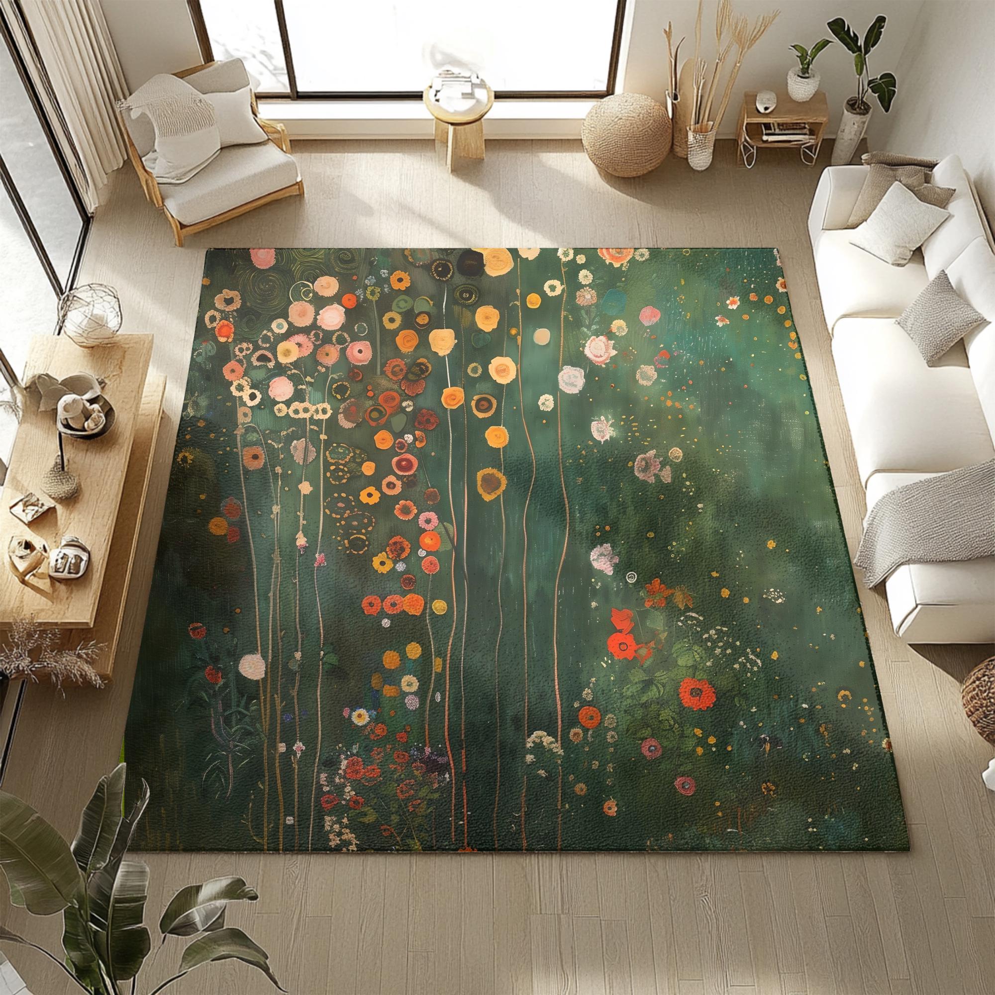 Gustav Klimt Inspired Area Rug, Funky Colorful Unique Area Rugs