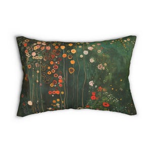 Cojín lumbar de poliéster hilado, 51 x 35,5 cm (20" x 14"), inspirado en Klimt, cojín bohemio botánico verde con relleno, cojín decorativo de naturaleza, n.° 143 imagen 2