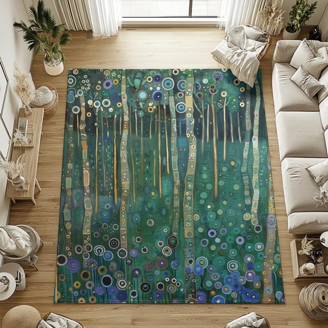 Gustav Klimt Inspired Area Rug, Funky, Colorful, & Unique Area