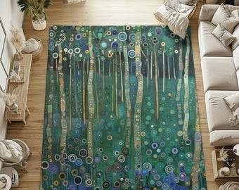 Gustav Klimt Inspired Area Rug, Funky, Colorful, & Unique Area Rugs, Custom Print Rug or Bathmat, 3 Sizes - US MADE