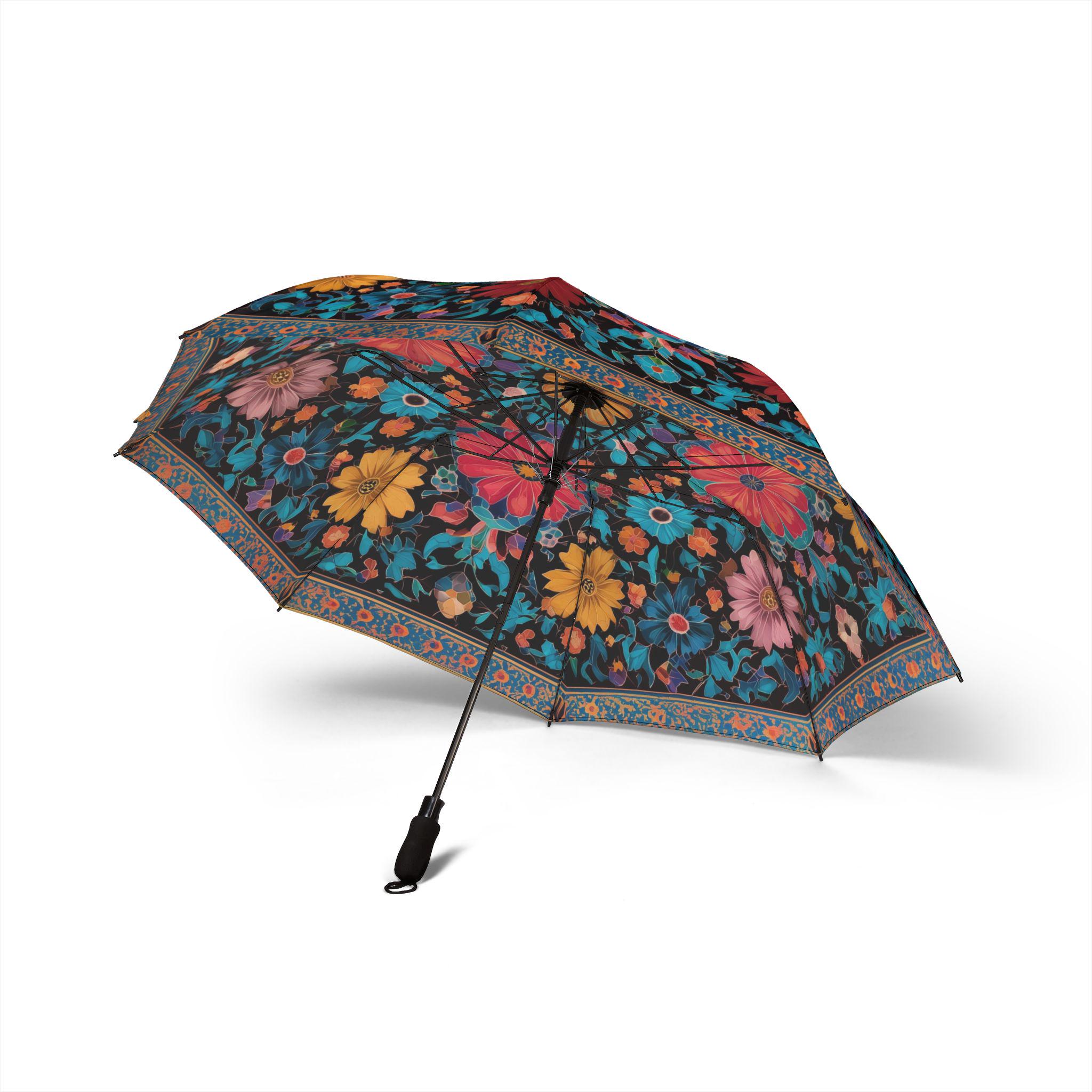 Moroccan Semi-automatic Foldable Umbrella, Colorful Floral Rain or