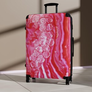 Tropical Floral Pink Suitcase, Bright and Colorful Designer Luggage for Airport, Rolling Weekender Travel Bag Gift for Flight Attendant