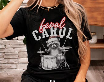 Raccoon Tee, Unisex Jersey Short Sleeve T-Shirt, Funny Drum Playing 'Feral Carol' Shirt, Gift for Music Lovers, Animal Lover, Nature