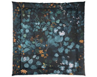 Gustav Klimt Inspired Bedspread,  Lightweight Botanical Summer Bed Topper, Twin Full Queen King Coverlet, Bed Cover, Blue Floral Bedding
