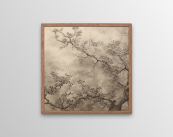 Antique Tree Art Wall Art, Digital Print, Elegant Printable Wall Art, Farmhouse Décor, Vintage Sketch Art, Serene Living Room Wall Art
