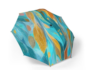 Gustav Klimt Inspired Semi-Automatic 48" Foldable Umbrella, Colorful Floral Rain or Beach Umbrella, Baby Shade, Gift for Grandma Gardener