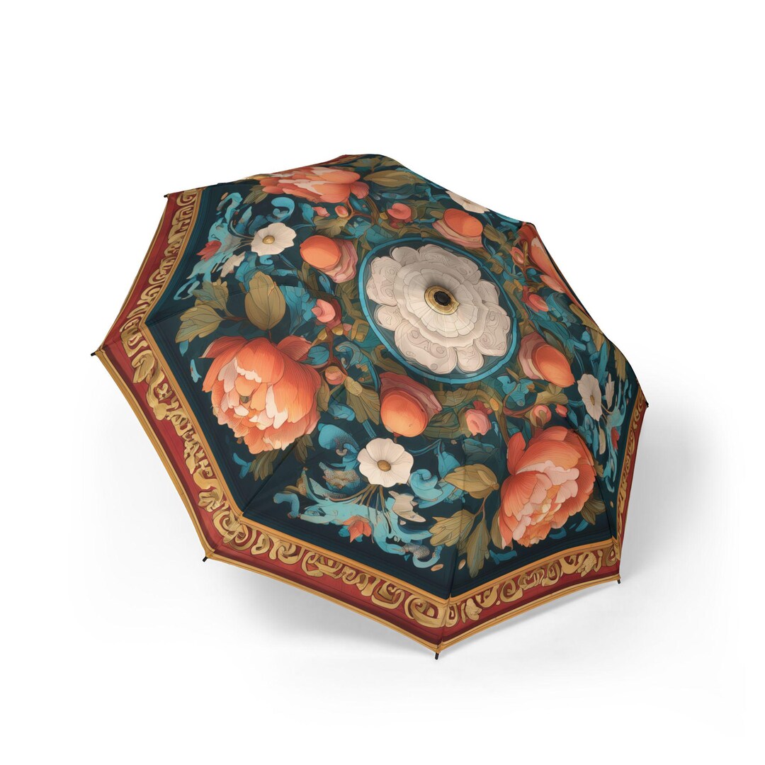 Vintage Retro Red Semi-automatic Foldable Umbrella, Colorful Large Rain ...