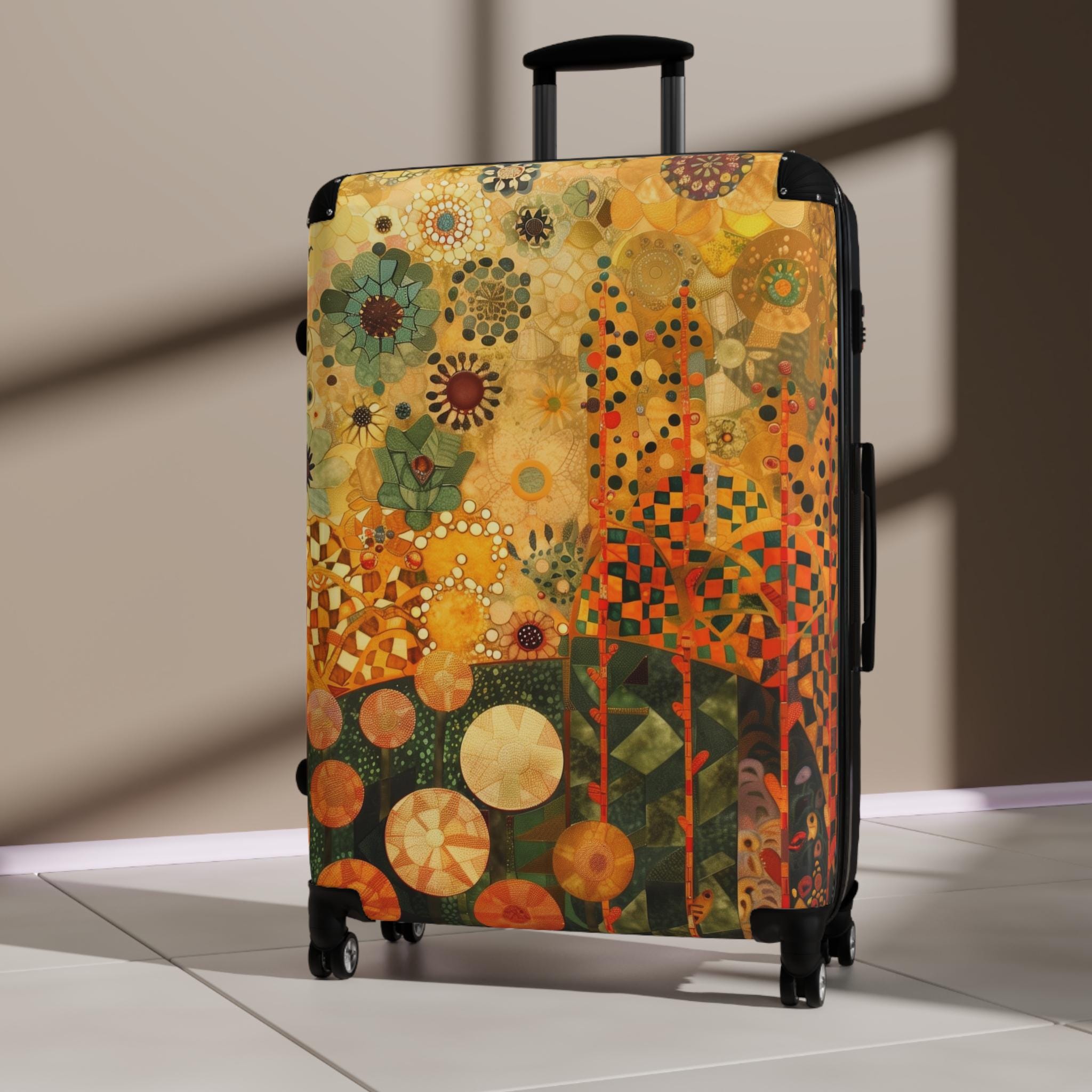 旅行鞄 ディスプレイ キャリーケース ウォールアート ポップアート クラッシック Gustav Klimt Inspired Suitcase, Bright and Colorful Floral Luggage