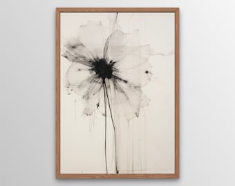 Abstract Flower Wall Art, Digital Print, Elegant Printable Wall Art, Farmhouse Décor, Black and White Floral Art, Line Art, Instant Download